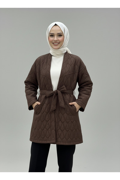 MİHRA STORE Καμένια Μπουφάν με διπλή τσέπη και καπιτονέ-FS8851 Καφέ