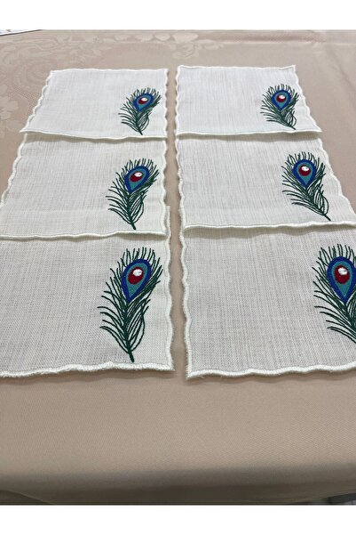 Diva Home مناديل تقديم القهوة، طقم تقديم القهوة مع تطريز، 6 قطع