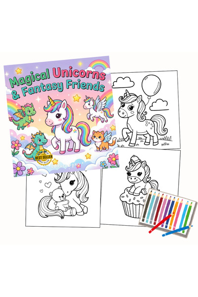 OBRO Детска книжка за оцветяване – Вълшебни еднорози – 40 илюстрации, дебели ...