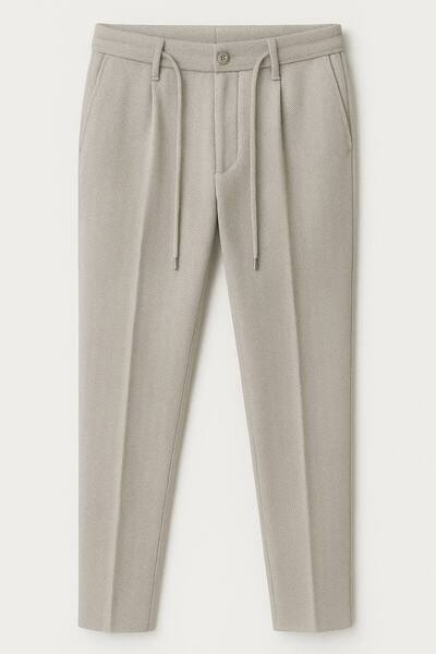 BASEL.CO Premium Fishbone Textured Grammage Jogger Fabric Trousers - Straight-Legged and Stylish