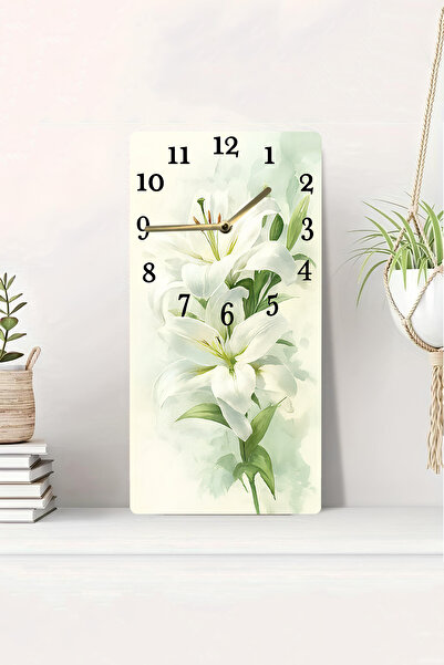 kutuTR ساعة طاولة MDF مطبوعة بالأشعة فوق البنفسجية ثنائية الأبعاد بنمط زهرة الزنبق الأبيض ثلاثي الأبعاد مقاس 20 × 40 سم-DTS071
