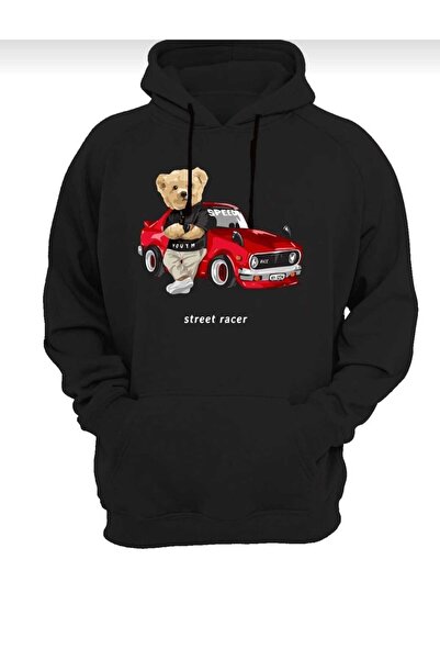 Street Racer Baskılı Unisex Model Pamuklu Kapüşonlu Sweatshirt