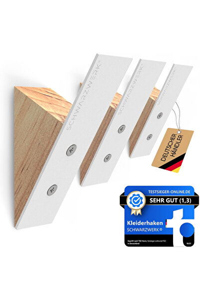 OEM Set of 3 Wall Hooks in Steel and Pine for Coats, Towels, and Hats