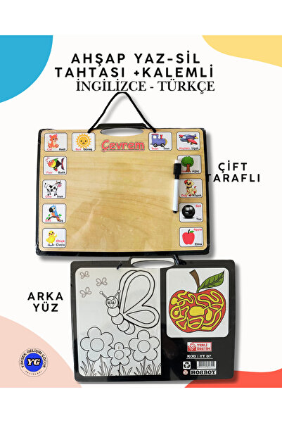 Burhan Yayınları Ahşap Yaz–Sil Tahtası (Kalemli) – İngilizce–Türkçe