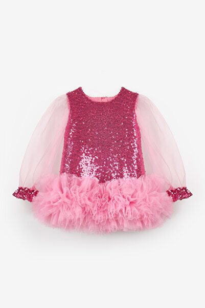 Le Mabelle فستان بناتي بتفاصيل كشكشة عند حافة التنورة - لون بنفسجي