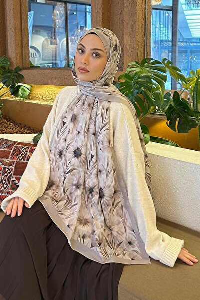 lamelif Daisy Flowers Pattern Soft Cotton Shawl Stone