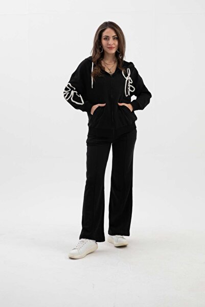 VELİZADE طقم رياضي يومي سميك مكون من 3 خيوط مطرزة بخصر مطاطي مريح موديل K بغط...