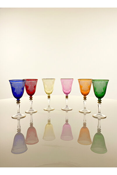 Ornamenti Imperia Renkli Cam Ayaklı Kadeh 6'lı - Desenli, 6 Renk, 270cc