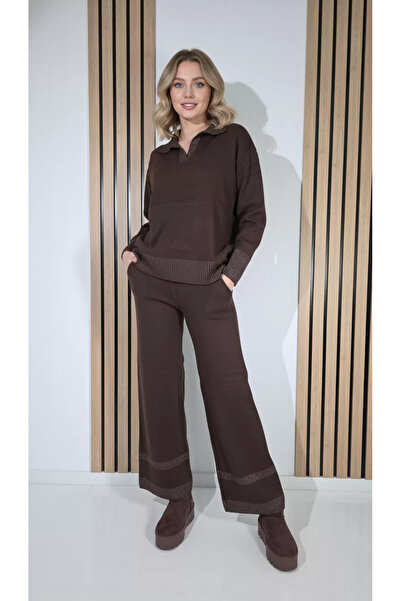 Zaira Women's brown Eliza 2-piece knit suit #A1282 - L/XL