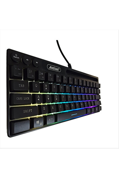 Andowl Tastatura Gaming RGB LED, Iluminare Multicolora, Efect Mecanic