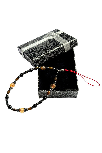 ayrestyle Citrine Natural Stone Phone Charm – Red Cord Phone Strap with Hematite Detail