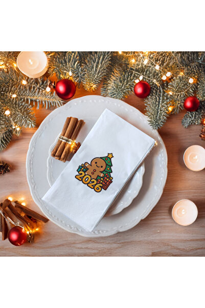 Kidzia Yılbaşı Baskılı Peçete – Gingerbread Kurabiye Adam & Yılbaşı Ağacı Des...
