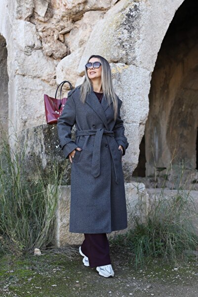 bytugcekaya Palton cu detaliu cu nasturi căptușit cu antracit