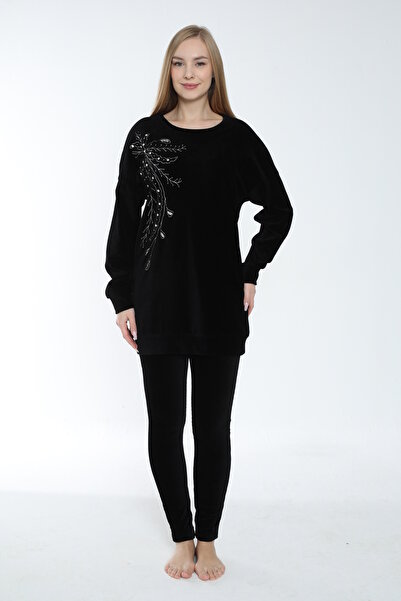 ROMEO LİFE Women's Cotton Corded Fabric Piece Set / Black - 2278