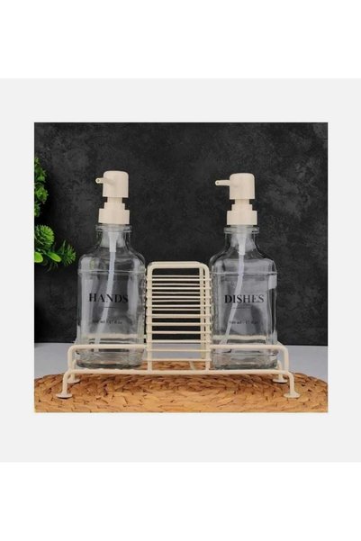Home Liquid Soap Dispenser 2 Li Glass Soap Dispenser with Metal Stand and Wooden Handle