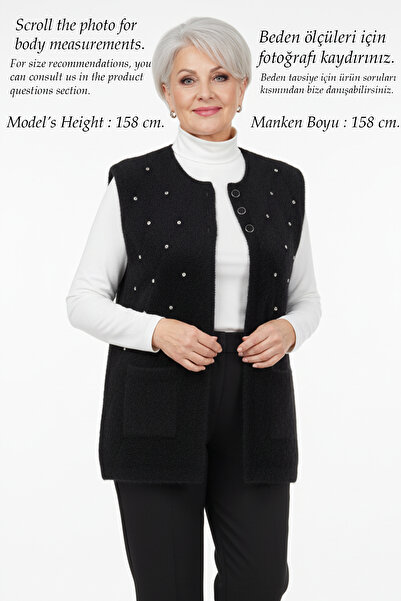 Laden سترة أنجورا نسائية كبيرة الحجم ناعمة باللون الأسود