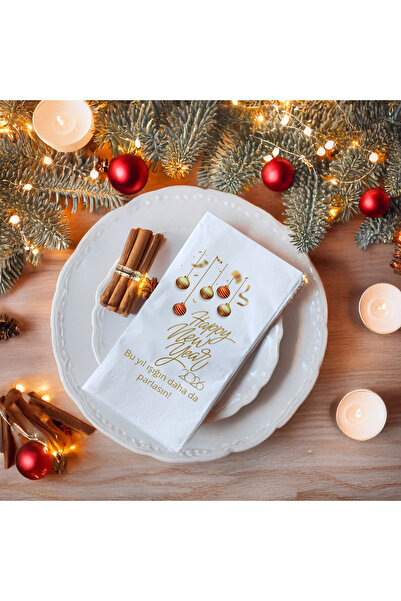 Kidzia Yılbaşı Baskılı Peçete – Altın Yılbaşı Süsleri Desenli Happy New Year ...