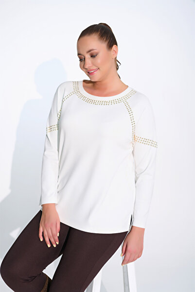 DE WHITES Plus Size Bluz with Staple Detail