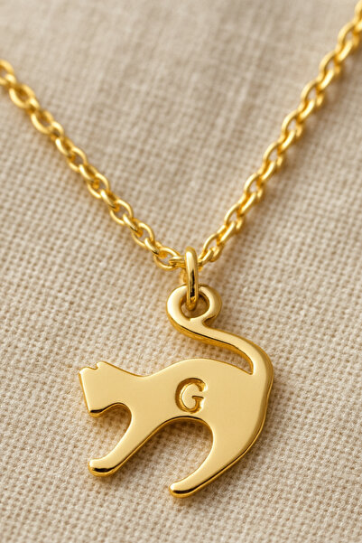 ZOLESSA Kadın Kişiye Özel Harfli Kedi Kolye 14 Ayar Altın Kaplama Gümüş Kedi ...