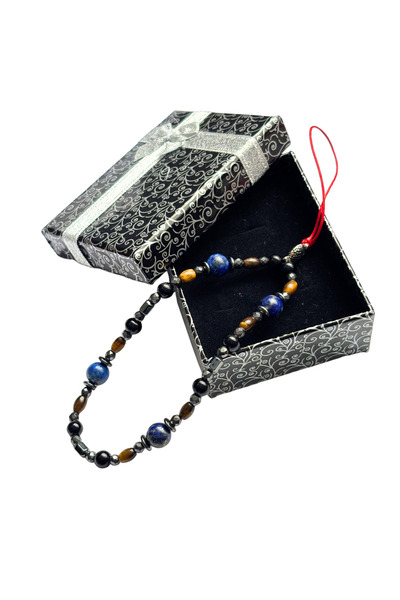 ayrestyle Lapis Lazuli Natural Stone Phone Charm – Red String Strap with Tiger's Eye Hematite Detail - Ornament