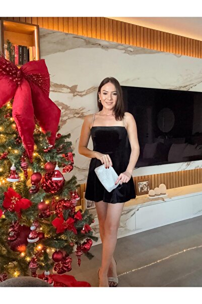 X-Young Βελούδινο φόρεμα με πέτρινο λουράκι ΜΑΥΡΟ