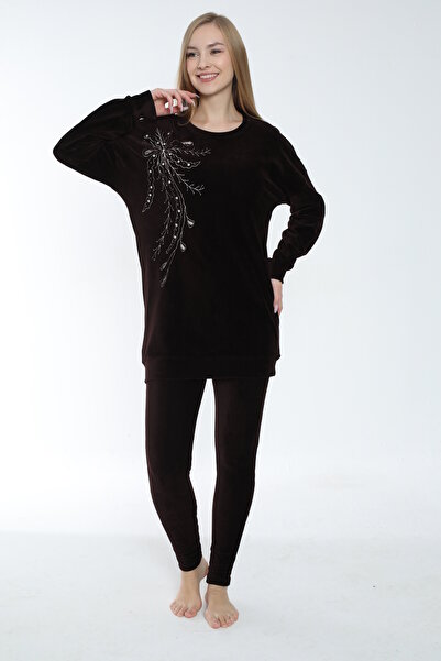 ROMEO LİFE Women's Cotton Corded Fabric Piece Set / Brown - 2278