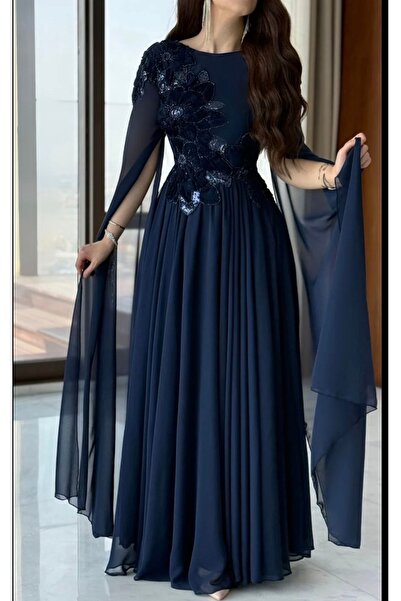 STAYILK DRESSES Women's navy blue embroidered dress