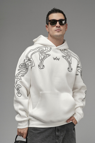 Butik Trend Biz Oversized Pattern Embroidered Hooded Sweatshirt