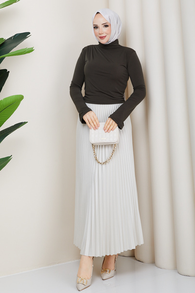 modapark.ist Women's Spanish Sleeve Blouse Pleated Skirt Set