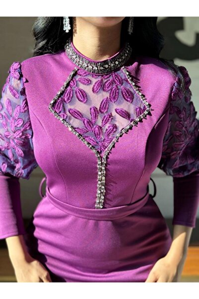 alestafham فستان سهرة ناعم كم طويل لونين