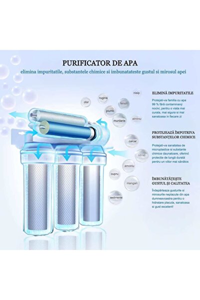 Purifyo Purificator apa profesional- 189l/24h, Sistem de Osmoza Inversa cu filtrarea apei prin 5 filtre