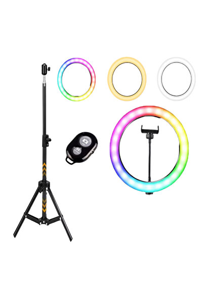 SDEPOT Lampă circulară cu stativ pentru selfie-uri, SDEPOT®, lumină RGB, diametru 30 cm, putere 20 W, trepied inclus