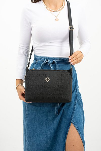mugalas Women's Shoulder Bag with Printed Text, Three Compartments, and Adjustable Long Strap