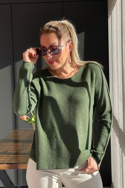 MİSLİNA BUTİK Yuvarlak Yaka Haki Kazak