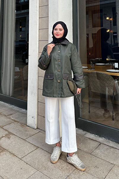 LOCCO Women's Trench Coat with Epaulettes Khaki Green