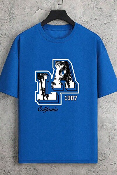 trendypassion Tricou oversize imprimat La California 1987 pentru bărbați