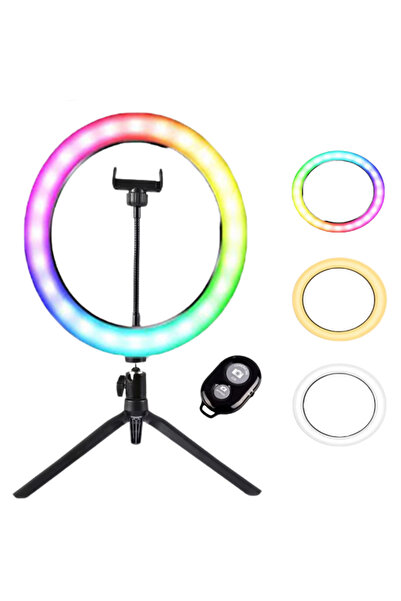SDEPOT ® circular lamp, 30 cm, RGB, USB, phone holder, selfie remote control, with small tripod