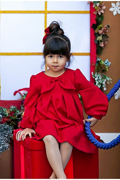 JBK فستان بناتي بياقة فيونكة حمراء