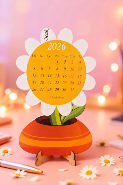 Ayza Tasarım 2026 Yılı Masa Takvimi | Dekoratif Papatya Temalı Takvim | Ev ve Ofis Masası Ajanda Planlayıcı