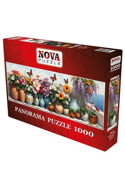 Nova Puzzle 1000 Parça Deniz ve Çiçek Armonisi Panorama Puzzle - Çiçekli Balkon