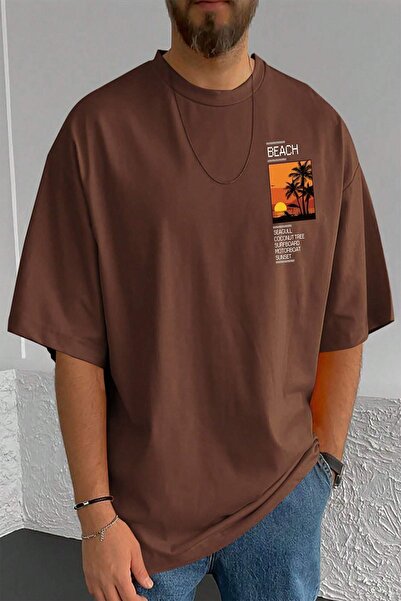 trendypassion Tricou oversize cu imprimeu de plajă pentru bărbați