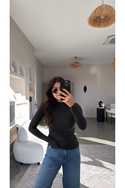 Buket Teke Ανθρακί Μπλούζα με λαιμόκοψη από κασμίρι ημιδιάφανη