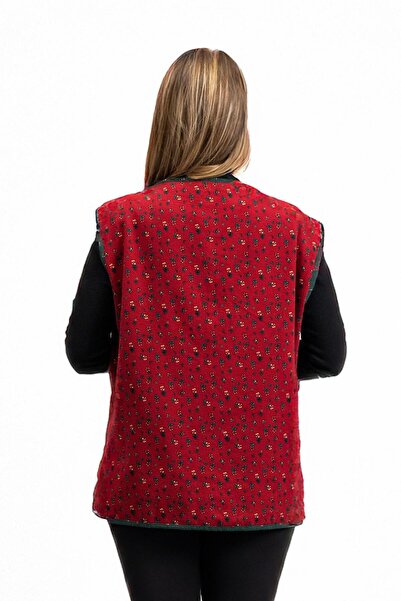 Eliş Şile Bezi Sleeveless Virgin Mary Double-Sided Pocket Flannel Winter Vest Black/Burgundy Syh/Brd
