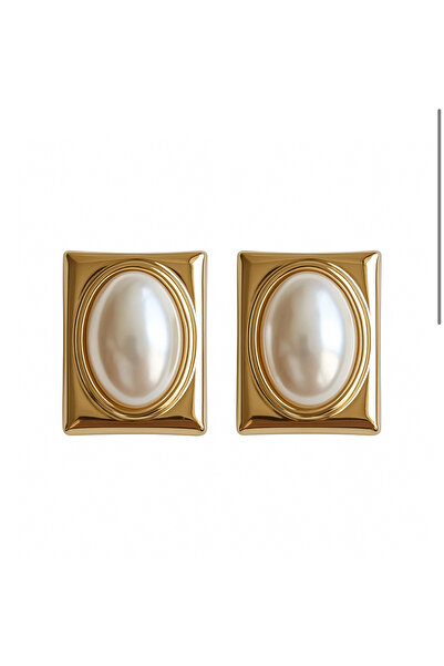 shop İnci Plaka Dikdörtgen Küpe (3,5 CM)