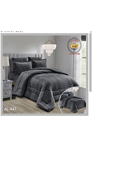 FABRIC A 6-piece velvet double bed comforter set in dark gray with a subtle pattern adds luxury to the bed.