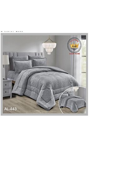 FABRIC A 6-piece velvet double bed comforter set in light gray with a soft texture, giving the bed an elegant look.