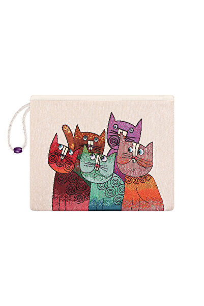 Bursa İpek Cat Pattern Tapestry Handbag