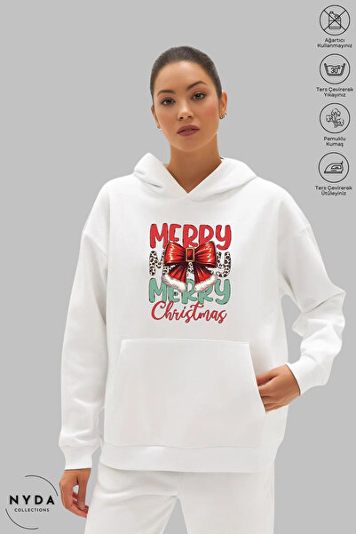 Nyda Collections هوديي للجنسين بأكمام طويلة وربطة عنق عيد ميلاد سعيد مطبوع بغ...