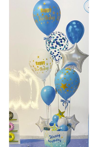 ENG PARTİ DÜNYASI Balloon Stand - Blue Birthday Balloon Stand (Without Balloons)