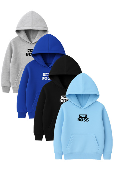DUBU BUTİK 4-Piece Unisex Hooded Hoodie Set – the Bos Printed Kangaroo Pocket...